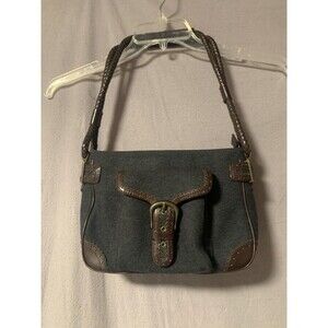 Eddie Bauer Charcoal Tweed &‎ Braided Leather Shoulder Strap Handbag Medium Y2K